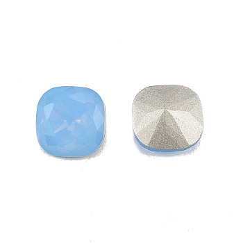 K9 Glass Rhinestone Cabochons, Pointed Back & Back Plated, Faceted, Square, Sapphire, 8x8x4.5mm