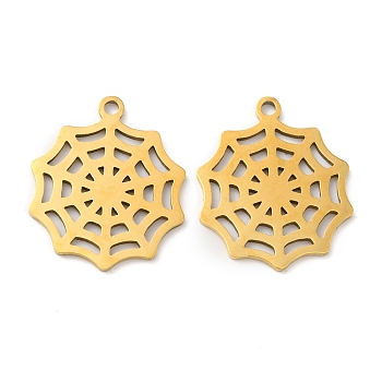 201 Stainless Steel Pendants, Spider Web Charm, Golden, 15x18x0.8mm, Hole: 1.4mm