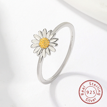 Rhodium Plated 925 Sterling Silver Daisy Flower Finger Ring for Women, with 925 Stamp, Platinum, US Size 8(18.1mm)