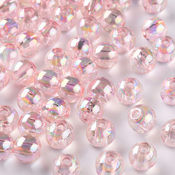Transparent Acrylic Beads, AB Color Plated, Round, Pink, 8x7mm, Hole: 2mm, about 1745pcs/500g