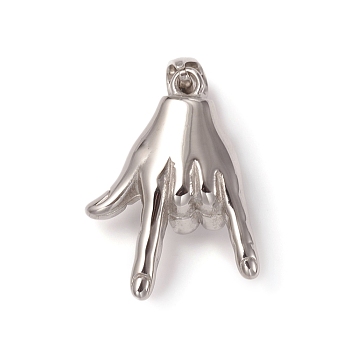 304 Stainless Steel ASL Pendants, Gesture for I Love You, Stainless Steel Color, 37x28x11.5mm, Hole: 8x5mm