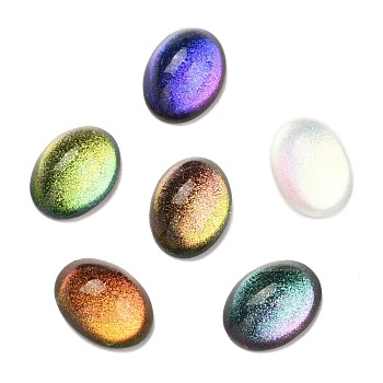 Glass Cabochons, with Glitter Powder, Oval, Mixed Color, 8x6x3mm