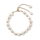 Dyed Natural Pearl & Brass Round Beaded Slider Bracelet(BJEW-JB09008-04)-1