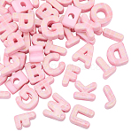 50Pcs Printed Opaque Acrylic European Beads, Large Hole Beads, Letter with Tartan Pattern, Pink, 20~21x6~20x13~13.5mm, Hole: 5.8mm, 50pcs.(MACR-SP0002-21A)