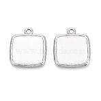 304 Stainless Steel Pendant Cabochon Settings, Square, Stainless Steel Color, 30x25x2mm, Hole: 2.7mm, Tray: 21x21mm(STAS-N108-74P)