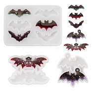 Pandahall 3Pcs 3 Styles DIY Bat Pendants Silhouette Silicone Molds, Resin Casting Molds, for UV Resin, Epoxy Resin Jewelry Making, Halloween Theme, White, 50~57x56~80x2~4mm, 1pc/style(DIY-TA0005-27)