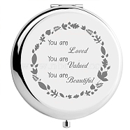 304 Stainless Steel Customization Mirror, Flat Round with Word, Floral Pattern, 70x65mm(DIY-WH0245-022)