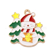 Christmas Theme Alloy Enamel Pendants, Light Gold, Snowman, 25x23x1mm, Hole: 1.6mm(ENAM-C010-01B)