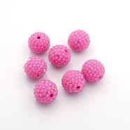 Chunky Resin Rhinestone Bubblegum Ball Beads, Transparent Style, Round, Camellia, 20x18mm, Hole: about 2.5mm(RESI-S259-20mm-ST7)