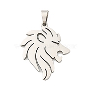 Non-Tarnish 201 Stainless Steel Pendants, Laser Cut, Lion Charms, Stainless Steel Color, 31.5x25x1.5mm, Hole: 7.5x3.5mm(STAS-N103-187P)