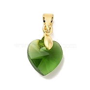 Brass Glass Pendants, Heart, Real 18K Gold Plated, Green, 15x10x6.5mm, Hole: 5x4mm(KK-Z073-14G-01)