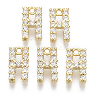 Brass Micro Pave Cubic Zirconia Charms, Nickel Free, Letter, Clear, Real 18K Gold Plated, Letter.H, 12.5x6.5x2.5mm, Hole: 1.2mm(KK-T060-05-H-G-NF)