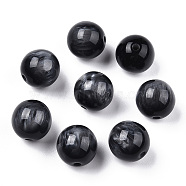 Resin Beads, Imitation Gemstone, Round, Black, 15mm, Hole: 2~3mm(RESI-S377-15B-01)