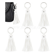 PU Leather Tassel Keychains, with Iron Key Rings, White, 11.5cm(KEYC-WH0032-13A)