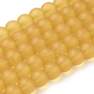 Transparent Glass Bead Strands, Frosted, Round, Goldenrod, 10mm, Hole: 1.3~1.6mm, about 80pcs/strand, 31.4 inch(GLAA-S031-10mm-11)