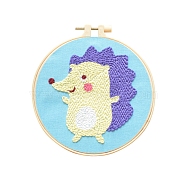 Animal Theme DIY Display Decoration Punch Embroidery Beginner Kit, Including Punch Pen, Needles & Yarn, Cotton Fabric, Threader, Plastic Embroidery Hoop, Instruction Sheet, Hedgehog, 155x155mm(SENE-PW0003-073K)