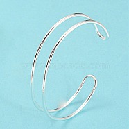 Rack Plating Brass Double Lines Cuff Bangles for Women, Cadmium Free & Lead Free, Silver, Inner Diameter: 2-3/8 inch(6cm)(BJEW-M304-01S)