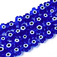 Handmade Lampwork Beads Strands, Flower with Evil Eye, Medium Blue, 6~7x6~7.5x3mm, Hole: 0.7mm, about 63~65pcs/strand, 15.75 inch~15.94 inch(40~40.5cm)(LAMP-N023-002C-02)