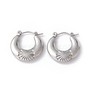 304 Stainless Steel Croissant with Flower Hoop Earrings for Women, Stainless Steel Color, 20.5x20x4mm, Pin: 0.7mm(EJEW-G314-15P)