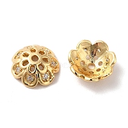 Brass Micro Pave Cubic Zirconia Bead Cap, 7-Petal Flower, Real 18K Gold Plated, 11x4mm, Hole: 1.4mm(KK-E068-VF838-2)
