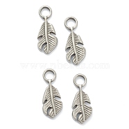 304 Stainless Steel Charms, Feather, Stainless Steel Color, 15x6x1.5mm, Hole: 2.5mm(STAS-P279-31P)