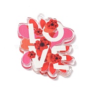 Valentine's Day Acrylic Pendant, Word LOVE Charm, FireBrick, 45x34.8x2.5mm, Hole: 1.6mm(OACR-H032-02B)