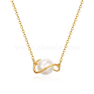 Pearl Pendant Necklaces, Stainless Steel Cable Chain Necklace for Women(UB6498-1)