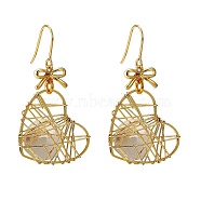 Eco-Friendly Heart Iron Pendants Dangle Earrings, with 304 Stainless Steel Earring Hooks, Alloy Links Connectors, Jump Rings, Light Gold, 51mm, Pin: 0.7mm(EJEW-PH01401-06)
