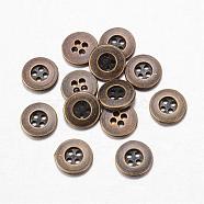 Alloy Buttons, 4-Hole, Flat Round, Tibetan Style, Antique Bronze, 18x2mm, Hole: 1mm(BUTT-D054-18mm-04)
