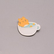 Tiger in Cup Chinese Zodiac Brooch Pin, Cute Animal Acrylic Lapel Pin for Backpack Clothes, White, Dark Orange, 25x30x7mm(JEWB-TAC0008-15)
