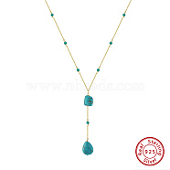 Natural Turquoise Teardrop Pendant Necklaces, 925 Sterling Silver Cable Chain Necklaces for Women, Real 14K Gold Plated, 15.75 inch(40cm)(NJEW-L125-004G)