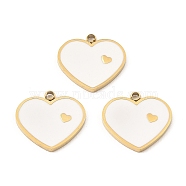 Ion Plating(IP) 316 Surgical Stainless Steel Charm, with Enamel, Real 24K Gold Plated, Heart Charm, White, 11.5x12x1mm, Hole: 1.2mm(STAS-K258-15G)