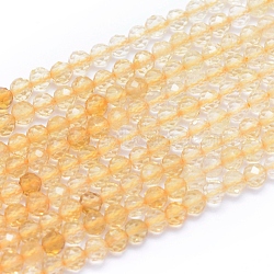 Natural Citrine Beads Strands, Faceted, Round, 3~3.5mm, Hole: 0.6mm, about 110pcs/strand, 15.35 inch(39cm)(G-I279-E10)