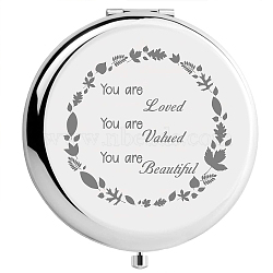 304 Stainless Steel Customization Mirror, Flat Round with Word, Floral Pattern, 70x65mm(DIY-WH0245-022)