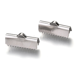 Non-Tarnish Unicraftale 304 Stainless Steel Ribbon Crimp Ends, Rectangle, Stainless Steel Color, 9.5x20x6mm, Hole: 1x1mm, 4mm Inner Diameter(STAS-C018-22P-02)