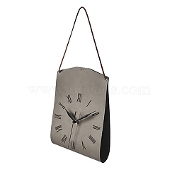 PU Leather Clock Wall Hanging Ornaments, for Coffee Shop Bedroom Living Room Decoration, Rectangle, Gray, 465mm(PW-WG37521-04)