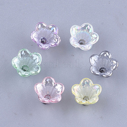 Transparent Acrylic Bead Caps, Trumpet Flower Beads, AB Color, 5-Petal, Flower, Mixed Color, 10x14x13.5mm, Hole: 1.6mm, about 1370pcs/500g(TACR-T007-04)