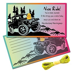 Paper Card, Greeting Card, Thank You Card, with Jute Twine, Rectangle with Duck & Word, Car, Card: 87.5x50mm, 50pcs; Jute Twine: 2mm, 10m(AJEW-CN0001-74B)