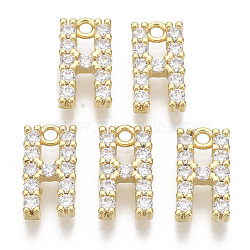 Brass Micro Pave Cubic Zirconia Charms, Nickel Free, Letter, Clear, Real 18K Gold Plated, Letter.H, 12.5x6.5x2.5mm, Hole: 1.2mm(KK-T060-05-H-G-NF)