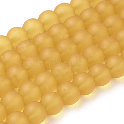 Transparent Glass Bead Strands, Frosted, Round, Goldenrod, 10mm, Hole: 1.3~1.6mm, about 80pcs/strand, 31.4 inch(GLAA-S031-10mm-11)