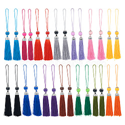 Pandahall 28Pcs 14 Colors Polyester Tassel Big Pendants Decorations, with Acrylic Beaded and Platinum Alloy Findings, Mixed Color, 188mm, 2pcs/color(HJEW-TA0001-07)
