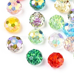 Faceted Transparent Glass Beads, AB Color Plated, Rondelle, Mixed Color, 8x6mm, Hole: 1.5mm(GLAA-E047-01B)