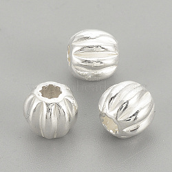 925 Sterling Silver Corrugated Beads, Round, Silver, 5x4.5mm, Hole: 1.5mm(STER-S002-14-5mm)