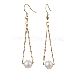 Natural Cultured Freshwater Pearl Dangle Earrings, with 304 Stainless Steel Earring Hooks, Round, Golden, 65x8mm(EJEW-JE05936-01)