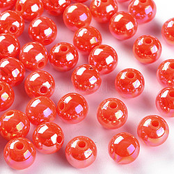 Opaque Acrylic Beads, AB Color Plated, Round, Orange Red, 10x9mm, Hole: 2mm, about 940pcs/500g(MACR-S370-D10mm-20)