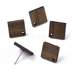 Walnut Wood Stud Earring Findings, with 304 Stainless Steel Pin, Rhombus, Coconut Brown, 17x17mm, Hole: 1.6mm, Pin: 0.7mm(X-MAK-N033-004)