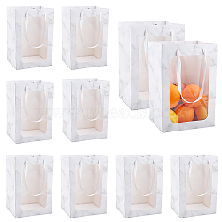 Flower Bouquet Paper Gift Bags, Portable Kraft Paper Tote Shopping Bag, with PVC Transparent Window and Handles, Party Gift Wrapping Bags, Rectangle with Marble Pattern, WhiteSmoke, 20x16x30cm(ABAG-WH0005-46C-05)