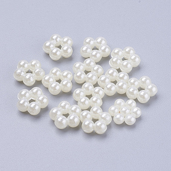 Acrylic Pearl Cabochons, Dyed, Flower, Creamy White, 9x4mm