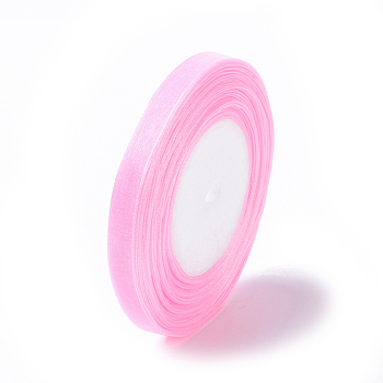 Organza Ribbon, Pink, 3/8 inch(10mm), 50yards/roll(45.72m/roll), 10rolls/group, 500yards/group(457.2m/group)