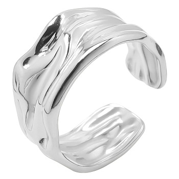 Minimalist Unisex Hammered Stainless Steel Open Cuff Ring, Stainless Steel Color